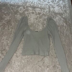 Zara Light Olive Green Long Sleeve Shirt with puffy sleeves scoop neck
